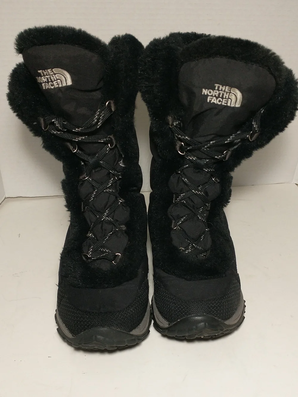 The North Face Nuptse Fur Winter Boots, Goose Down Insulation,Size 8, Black/Gray